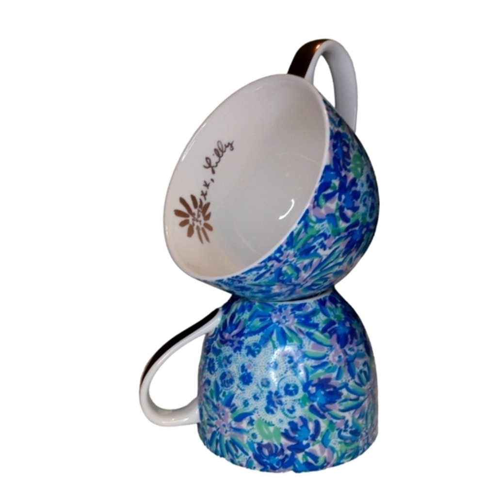 Lilly Pulitzer 2/12oz Ceramic Tea Cups Lion/Floral‎